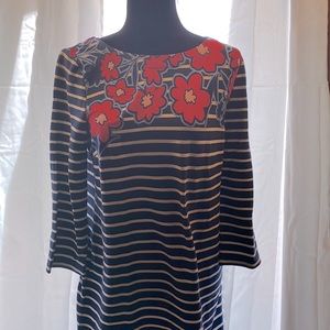 Navy blue, white, red flower cotton dress from Talbots. Brand new with tags!